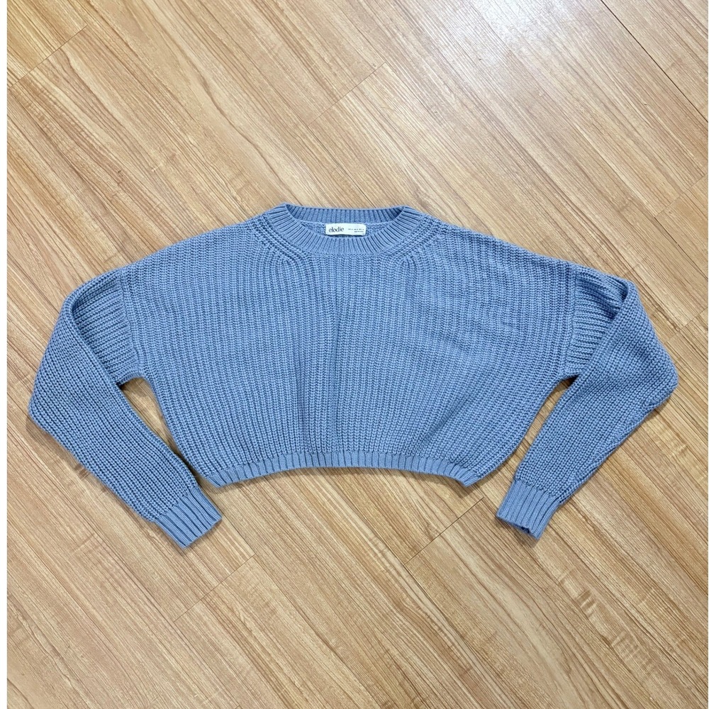 Elodie Cropped Sweater Y2k Textured Knit Sky Blue Pullover Women's‎ Medium